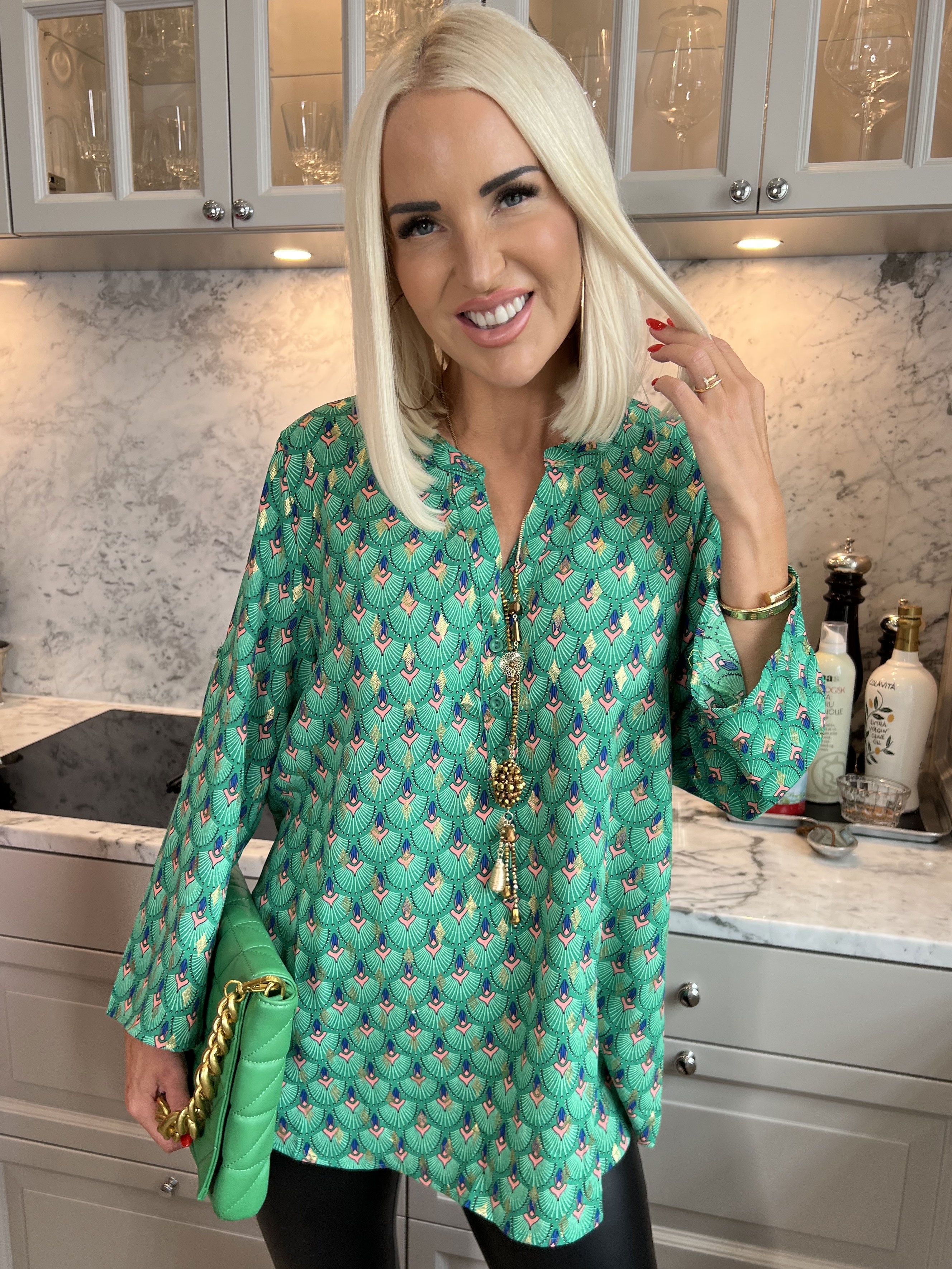 Pepita - Långärmad tunika med mönster - Green